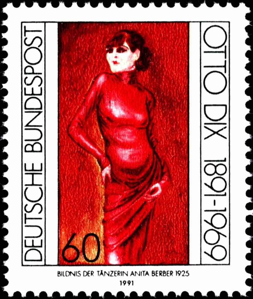 Briefmarke mit /stamp with Anita Berber Gemälde von / painting by Otto Dix, 1925,