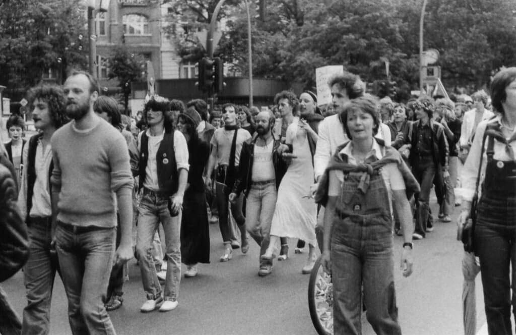 Fotos vom 1. CSD am 30.6.1979, Quelle: Nachlass Anke Rixa Hansen / Vedant,Spinnboden Lesbenarchiv & Bibliothek e.V.
